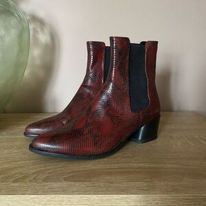 Vagabond Maroon Snakeskin Leather Ankle Boot (100% genuine leather)